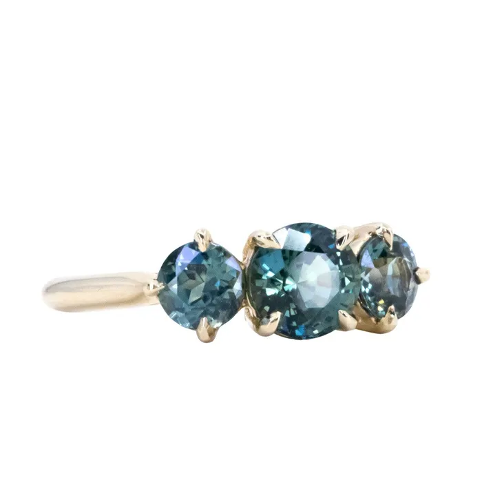 Nashan Rings 108ct Ocean Blue Sapphire Prong Set Three Stone Ring in 14k Yellow Gold