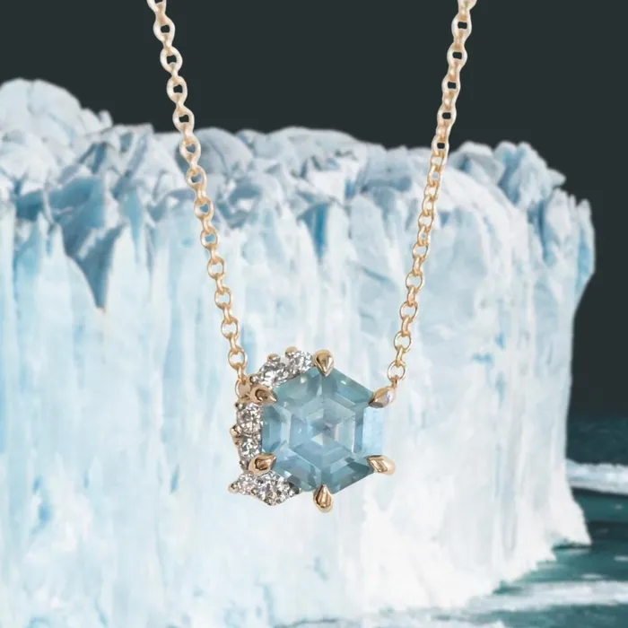 Necklaces 143ct Hexagon Sapphire and Diamond Cluster Necklace in 14k Yellow Gold Discovery Gems Necklaces 143ct Hexagon Sapphire and Diamond Cluster Necklace in 14k Yellow Gold Discovery Gems