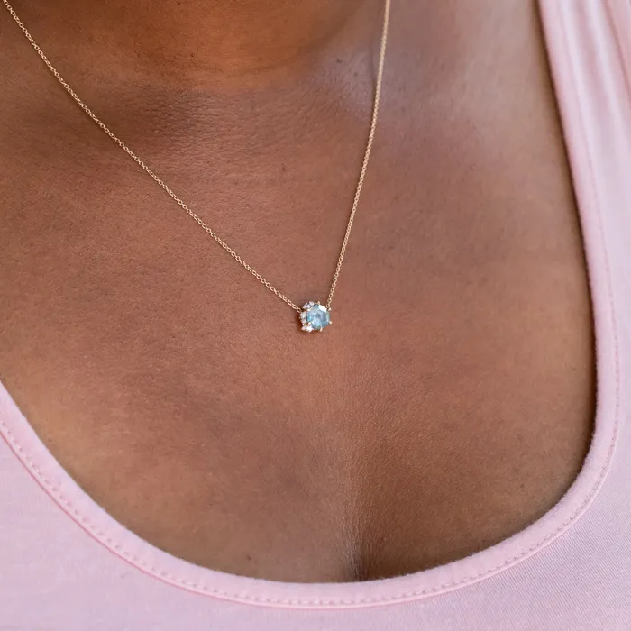 Necklaces 143ct Hexagon Sapphire and Diamond Cluster Necklace in 14k Yellow Gold Discovery Gems