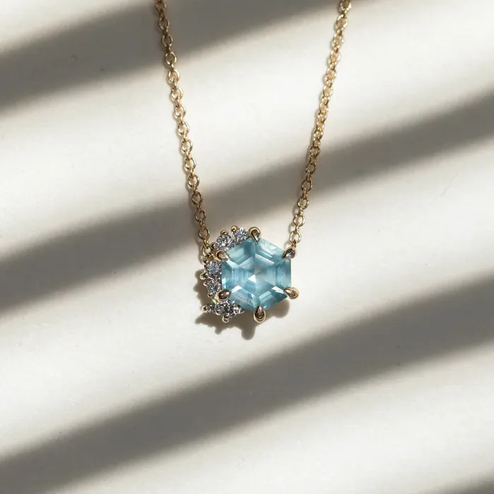 Necklaces 143ct Hexagon Sapphire and Diamond Cluster Necklace in 14k Yellow Gold Discovery Gems