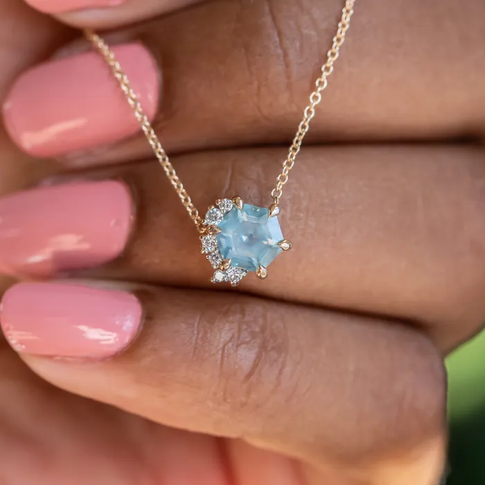 Necklaces 143ct Hexagon Sapphire and Diamond Cluster Necklace in 14k Yellow Gold Discovery Gems
