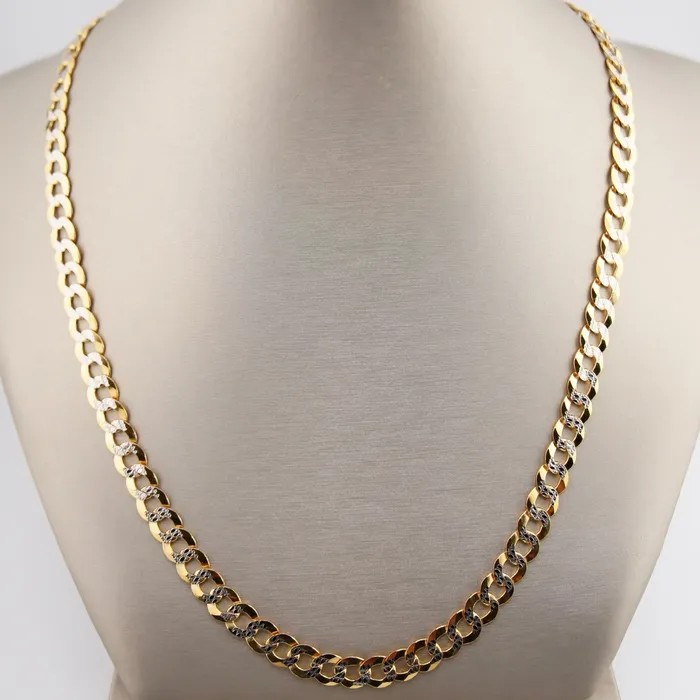 Necklaces AB and J 14K Gold Solid White Pave Curb Chain 8mm 24in