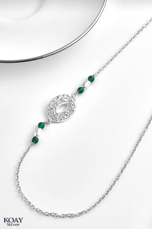 Necklaces KOAY Silver Store Oval Green Stones Necklace