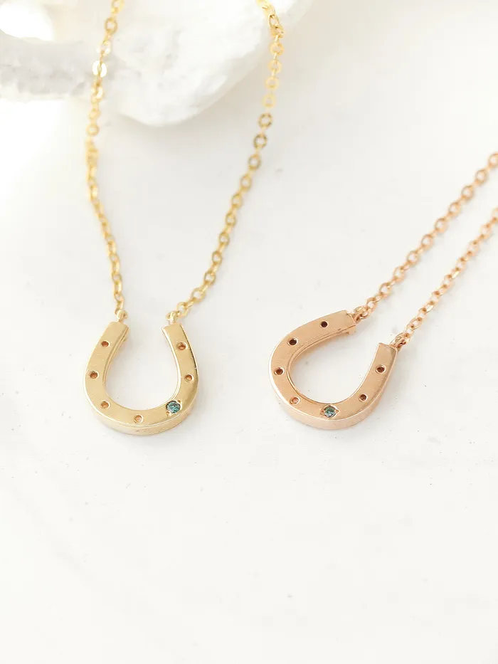 Necklaces MinimalBijoux 14K 18K Gold Blue Diamond Horses Hoof Necklace