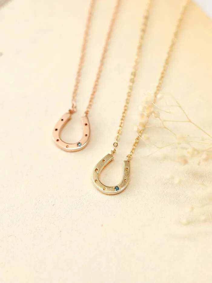 Necklaces MinimalBijoux 14K 18K Gold Blue Diamond Horses Hoof Necklace