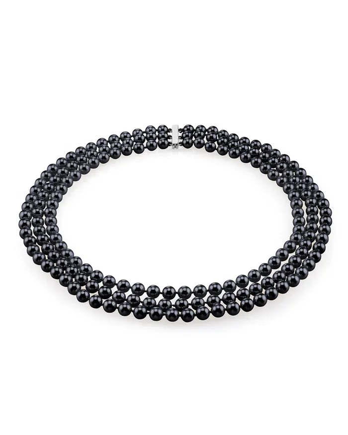 Necklaces Triple Strand Black Akoya Pearl Necklace SPT