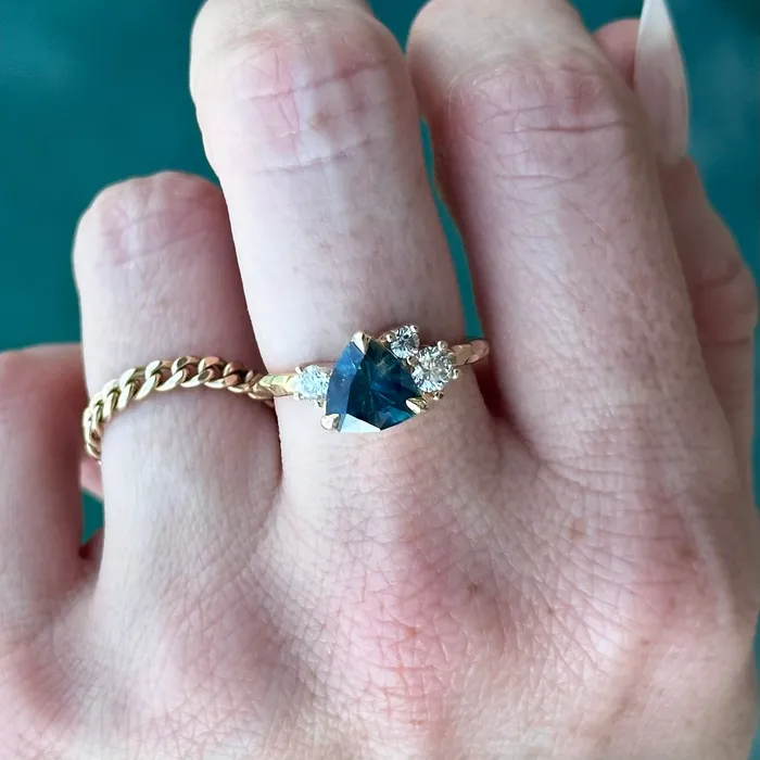 potentate Rings 176ct Trillion Ocean Blue Montana Sapphire and Natural Diamond Mountainscape Ring in 14k Yellow Gold