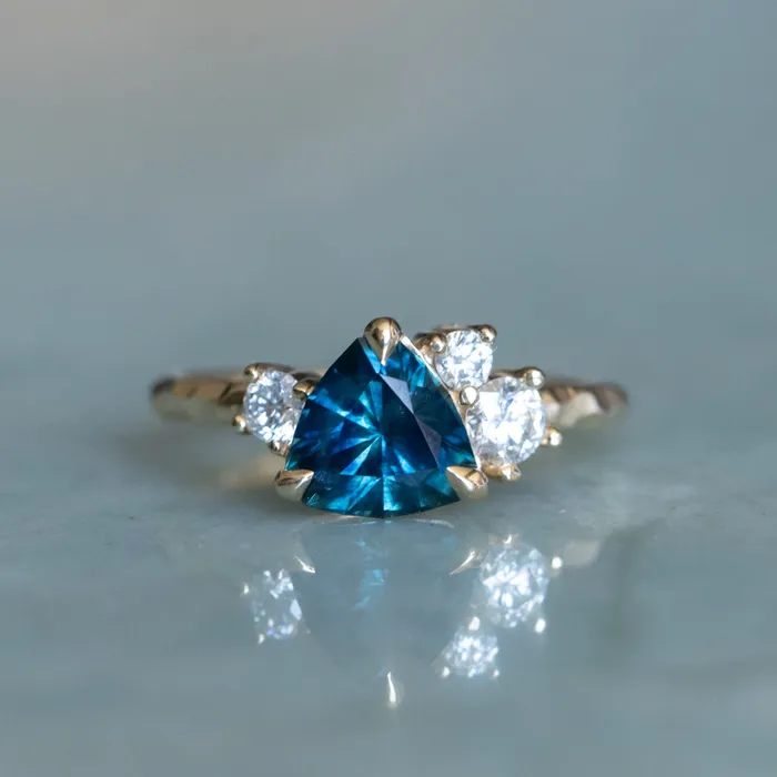 potentate Rings 176ct Trillion Ocean Blue Montana Sapphire and Natural Diamond Mountainscape Ring in 14k Yellow Gold