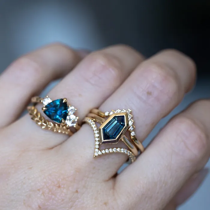 potentate Rings 176ct Trillion Ocean Blue Montana Sapphire and Natural Diamond Mountainscape Ring in 14k Yellow Gold