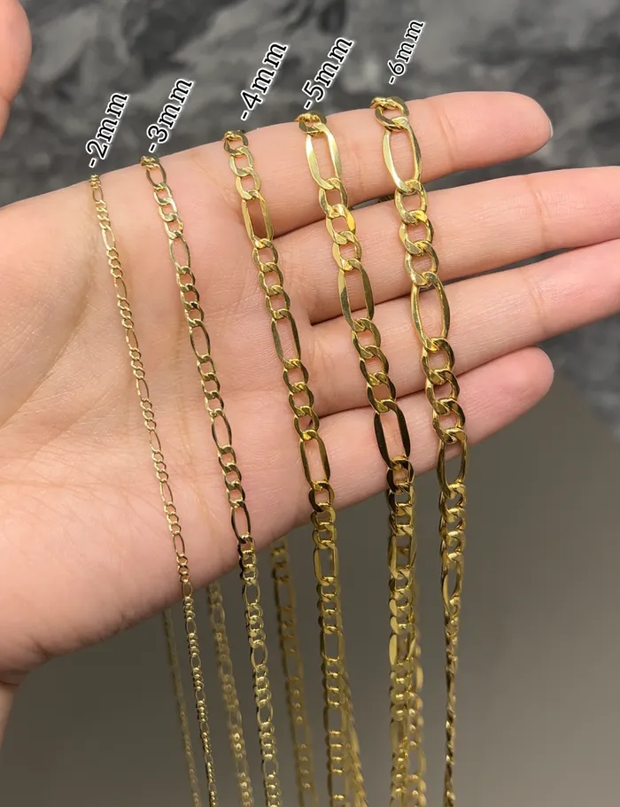 PreStyled Sets AB and J jewelry 14k Gold Solid Figaro Chain 3mm