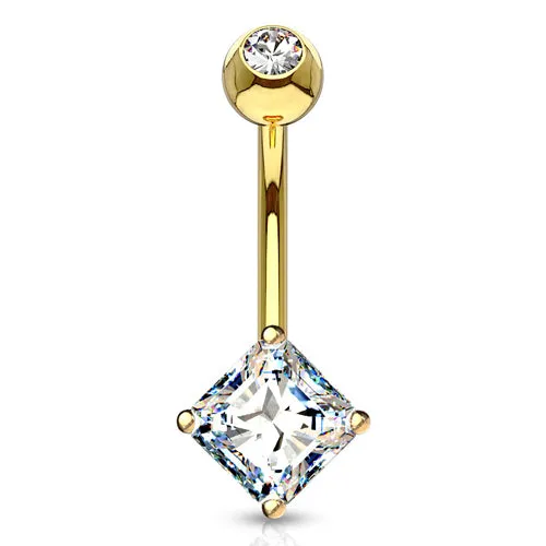 PreStyled Sets Tulsa Body Jewelry Square CZ Yellow 14k Gold Belly Barbell