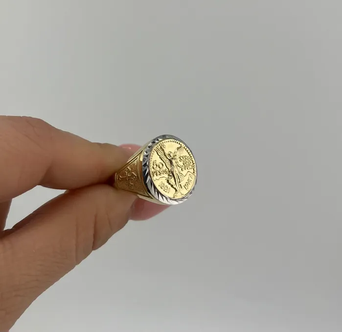 Rings 14k Gold Centenario Style Mens Ring PreOrder AB and J Rings 14k Gold Centenario Style Mens Ring PreOrder AB and J