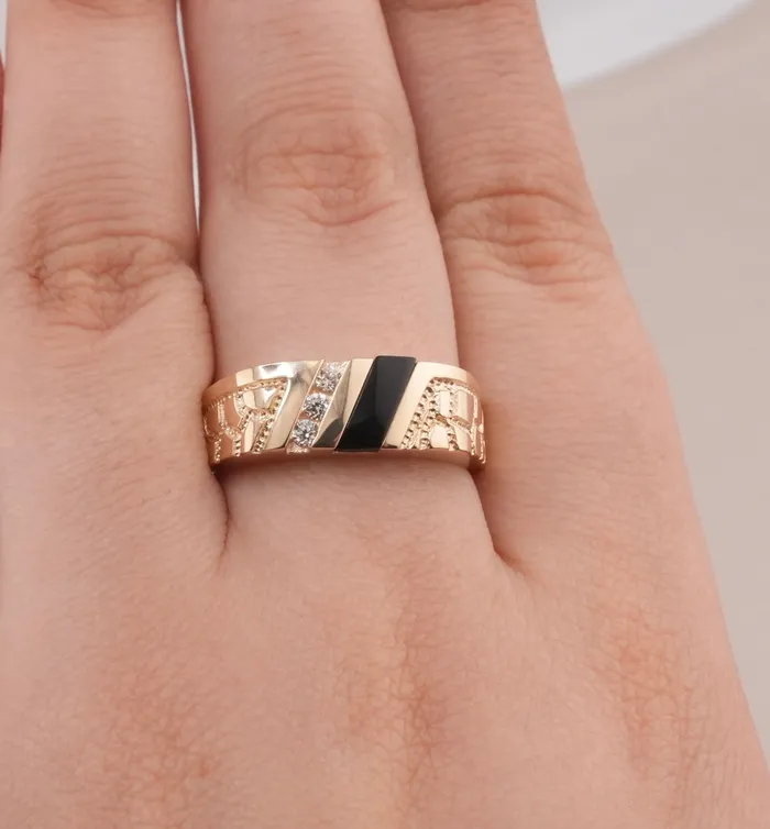Rings 14K Gold Nugget Mens Ring RG1539 AB and J Rings 14K Gold Nugget Mens Ring RG1539 AB and J