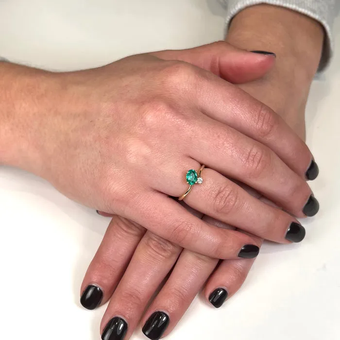 Rings 14K Yellow Gold Oval Emerald and Diamond Ring 65 Carats Moriartys Gem Art