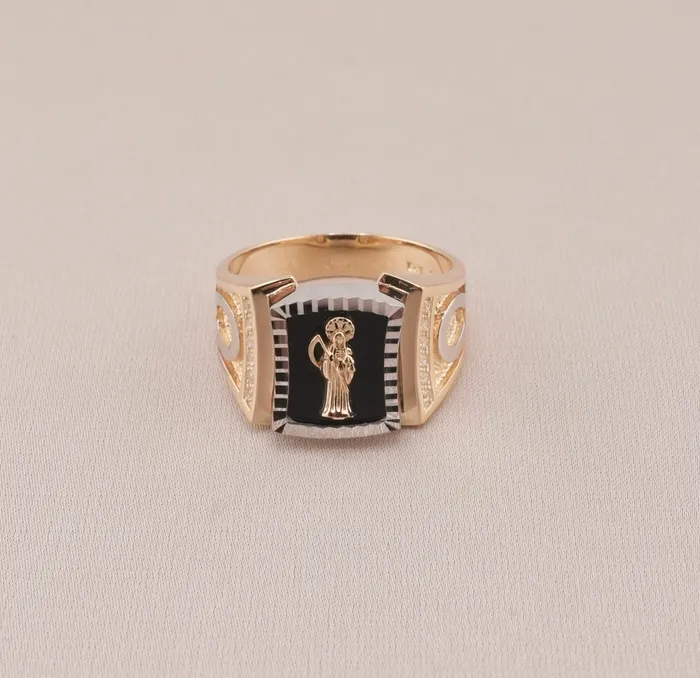 Rings AB and J 14K Gold Santa Muerte Mens Ring RG3366