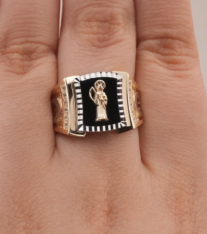Rings AB and J 14K Gold Santa Muerte Mens Ring RG3366 Rings AB and J 14K Gold Santa Muerte Mens Ring RG3366