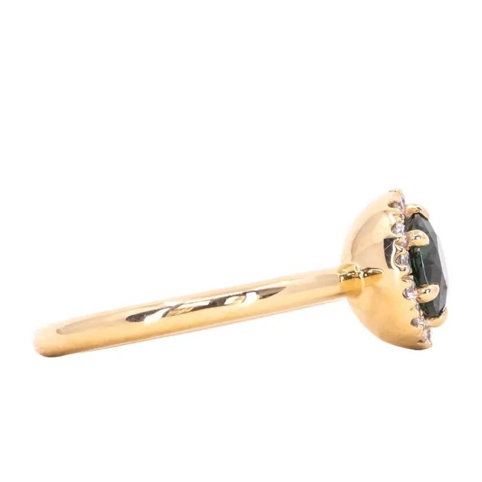 Rings Anueva Jewelry 104ct Round Sapphire Low Profile Diamond Halo Ring In 18K Yellow Gold