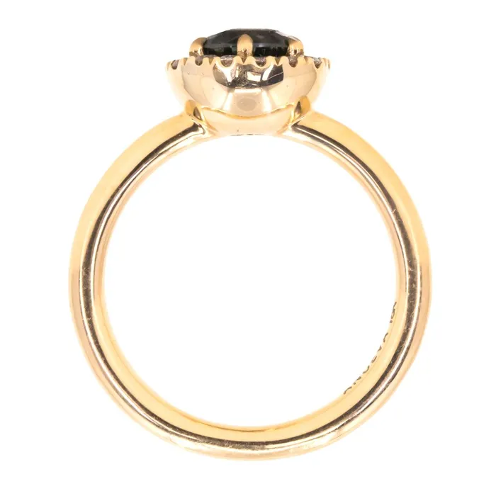 Rings Anueva Jewelry 104ct Round Sapphire Low Profile Diamond Halo Ring In 18K Yellow Gold