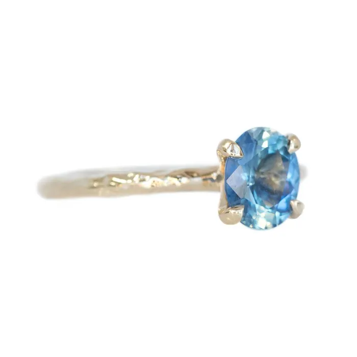 Rings Anueva Jewelry 134ct Oval Watercolor Blue Sapphire Engagement Ring in 14k Yellow Gold Evergreen Solitaire