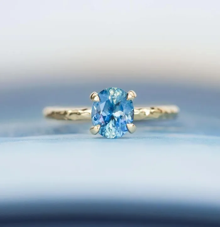 Rings Anueva Jewelry 134ct Oval Watercolor Blue Sapphire Engagement Ring in 14k Yellow Gold Evergreen Solitaire