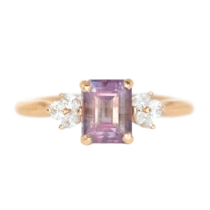Rings Anueva Jewelry 168ct Pink Emerald Cut Sapphire With Cluster Diamond Side Ring In 14k Rose Gold Rings Anueva Jewelry 168ct Pink Emerald Cut Sapphire With Cluster Diamond Side Ring In 14k Rose Gold