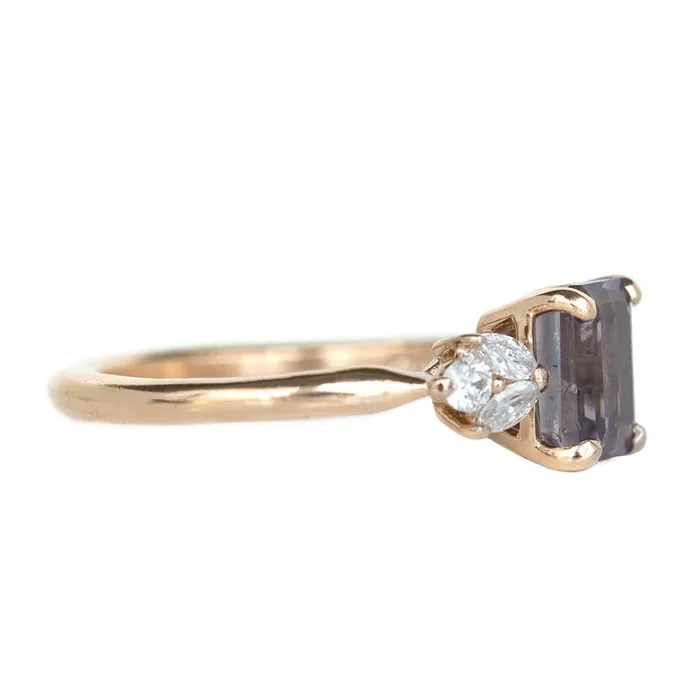 Rings Anueva Jewelry 168ct Pink Emerald Cut Sapphire With Cluster Diamond Side Ring In 14k Rose Gold