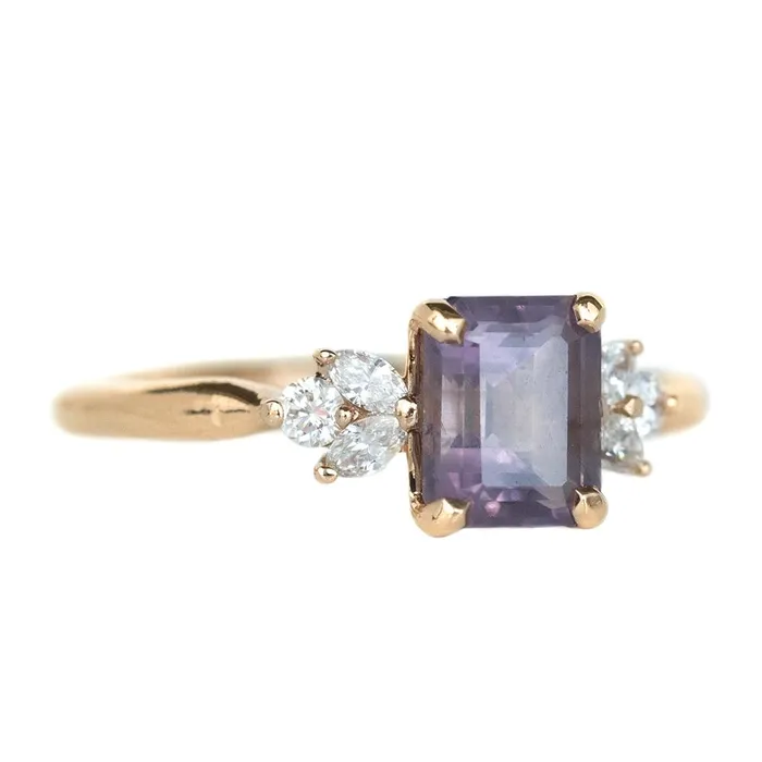 Rings Anueva Jewelry 168ct Pink Emerald Cut Sapphire With Cluster Diamond Side Ring In 14k Rose Gold