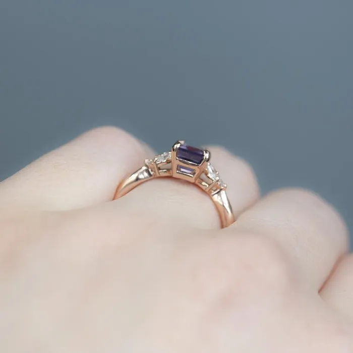 Rings Anueva Jewelry 168ct Pink Emerald Cut Sapphire With Cluster Diamond Side Ring In 14k Rose Gold