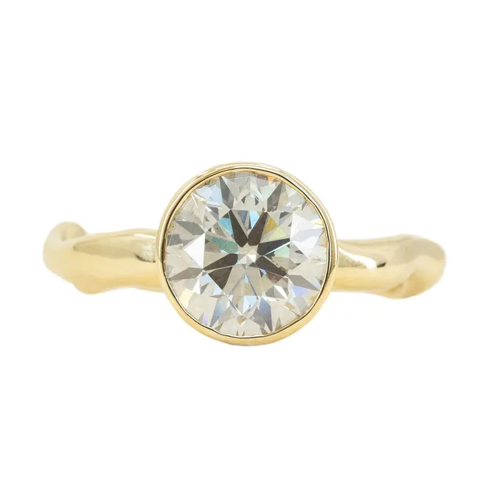 Rings Anueva Jewelry 241ct Light Grey Diamond Bezel Set Ring with Organic Alluvial Band In 14k Yellow Gold Rings Anueva Jewelry 241ct Light Grey Diamond Bezel Set Ring with Organic Alluvial Band In 14k Yellow Gold