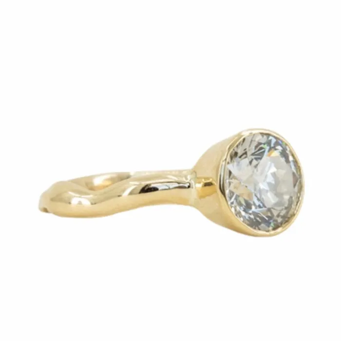 Rings Anueva Jewelry 241ct Light Grey Diamond Bezel Set Ring with Organic Alluvial Band In 14k Yellow Gold