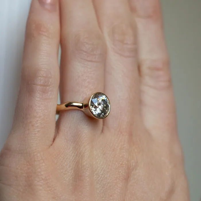Rings Anueva Jewelry 241ct Light Grey Diamond Bezel Set Ring with Organic Alluvial Band In 14k Yellow Gold