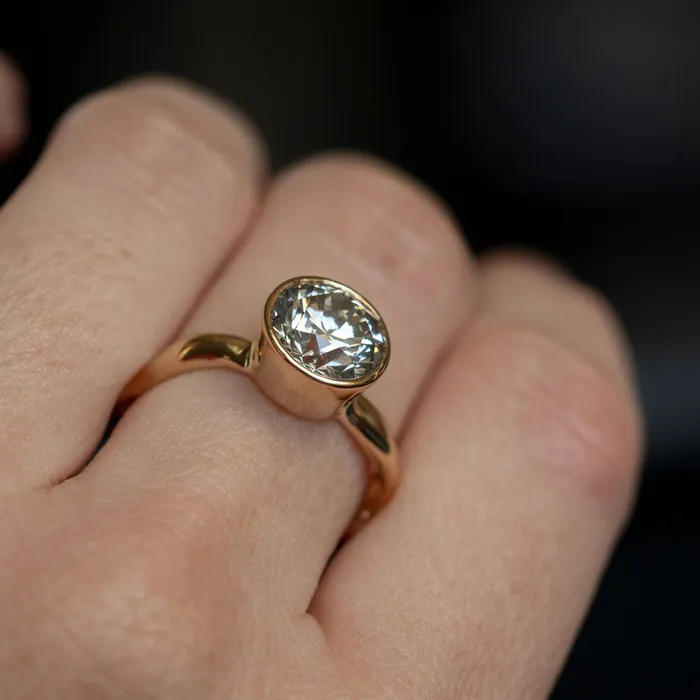 Rings Anueva Jewelry 241ct Light Grey Diamond Bezel Set Ring with Organic Alluvial Band In 14k Yellow Gold
