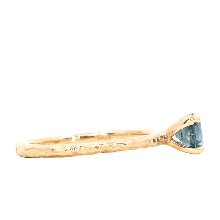 Rings Color Source Gems 093ct Round Montana Sapphire Evergreen Carved Solitaire Ring in 14k Yellow Gold