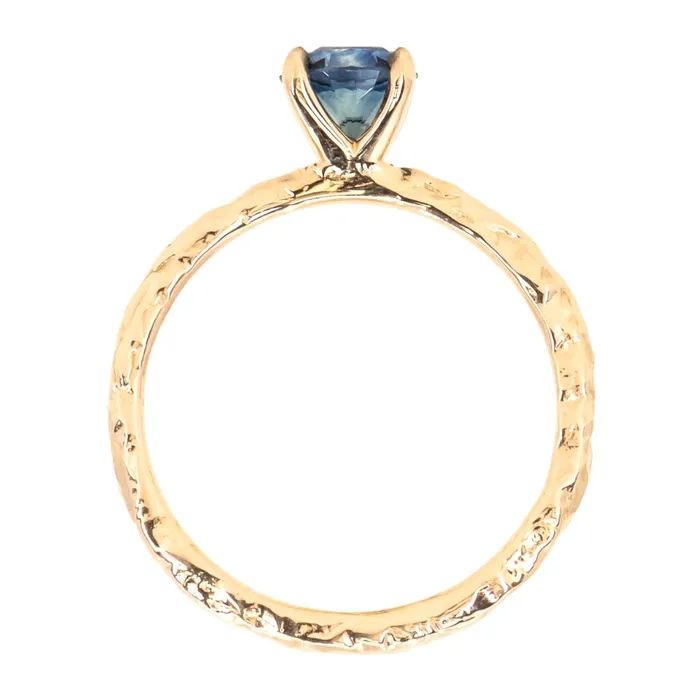 Rings Color Source Gems 093ct Round Montana Sapphire Evergreen Carved Solitaire Ring in 14k Yellow Gold