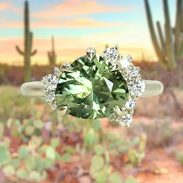Rings Dudley Blauwet Gems 328ct Pear Untreated Montana Sapphire and Diamond Asymmetrical Cluster Ring in 14k Green Gold Rings Dudley Blauwet Gems 328ct Pear Untreated Montana Sapphire and Diamond Asymmetrical Cluster Ring in 14k Green Gold