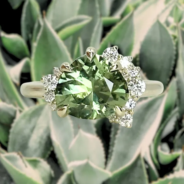 Rings Dudley Blauwet Gems 328ct Pear Untreated Montana Sapphire and Diamond Asymmetrical Cluster Ring in 14k Green Gold