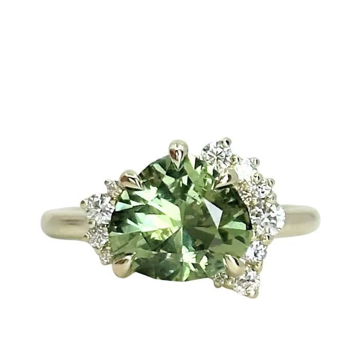 Rings Dudley Blauwet Gems 328ct Pear Untreated Montana Sapphire and Diamond Asymmetrical Cluster Ring in 14k Green Gold