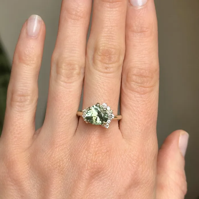 Rings Dudley Blauwet Gems 328ct Pear Untreated Montana Sapphire and Diamond Asymmetrical Cluster Ring in 14k Green Gold