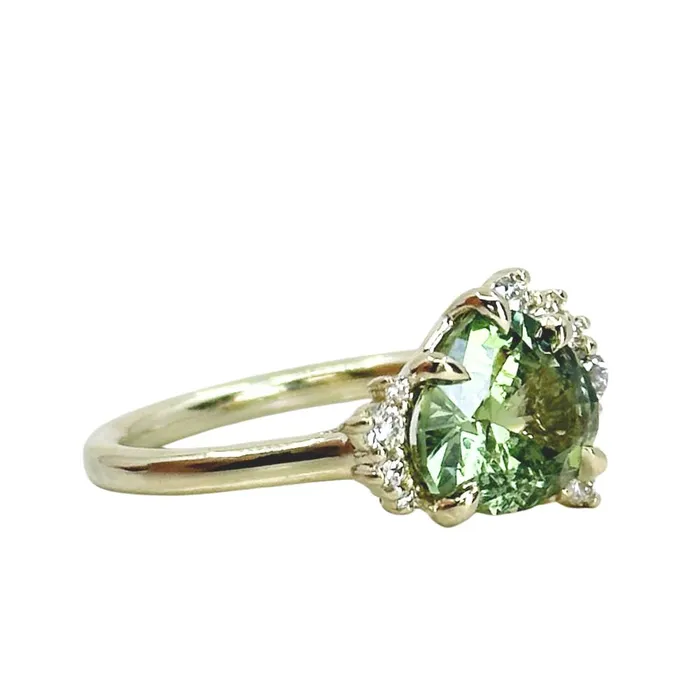 Rings Dudley Blauwet Gems 328ct Pear Untreated Montana Sapphire and Diamond Asymmetrical Cluster Ring in 14k Green Gold