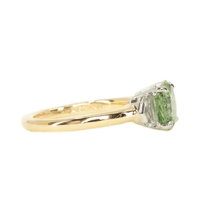Rings PAUL COCA 226ct Montana Sapphire and Trapezoid White Sapphire Low Profile Three Stone Ring in 14k Yellow Gold