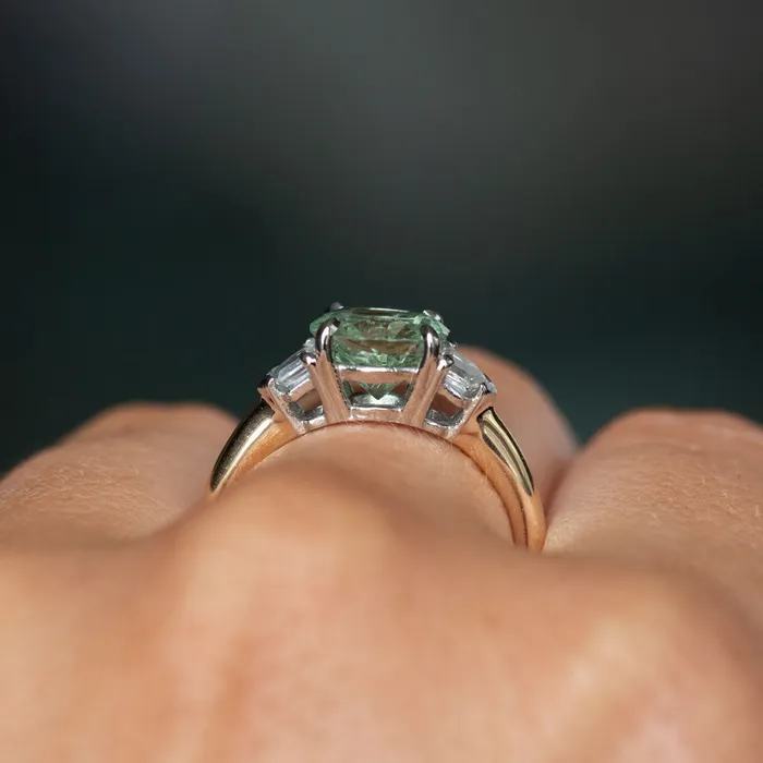 Rings PAUL COCA 226ct Montana Sapphire and Trapezoid White Sapphire Low Profile Three Stone Ring in 14k Yellow Gold