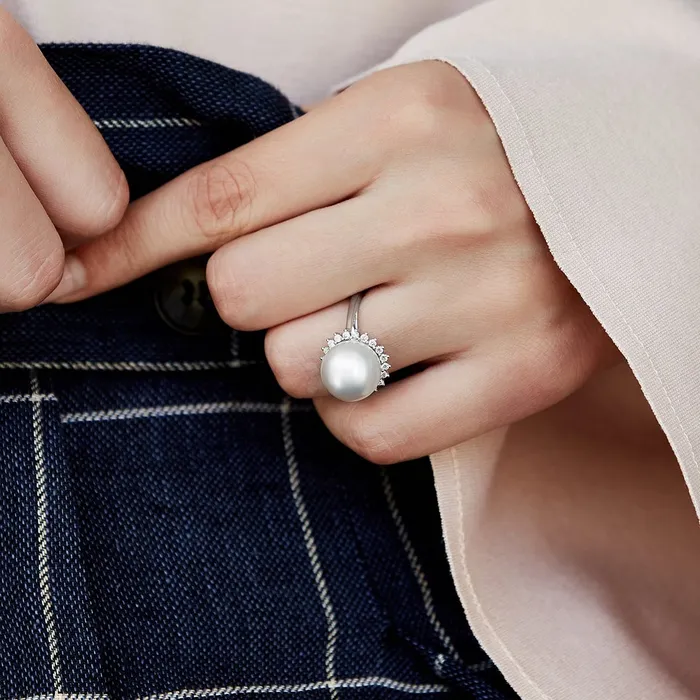 Rings SPT White South Sea Pearl Diamond Adoration Cocktail Ring