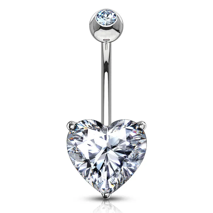 Rings Tulsa Body Jewelry Heart CZ White 14k Gold Belly Barbell