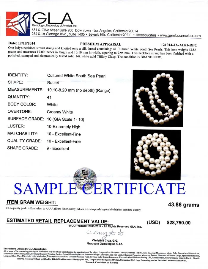 SPT Necklaces White South Sea Pearl Necklace 80100mm AAAA Quality