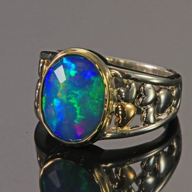 Sterling Silver 14K Yellow Gold Oval Welo Opal Ring Moriartys Gem Art Rings