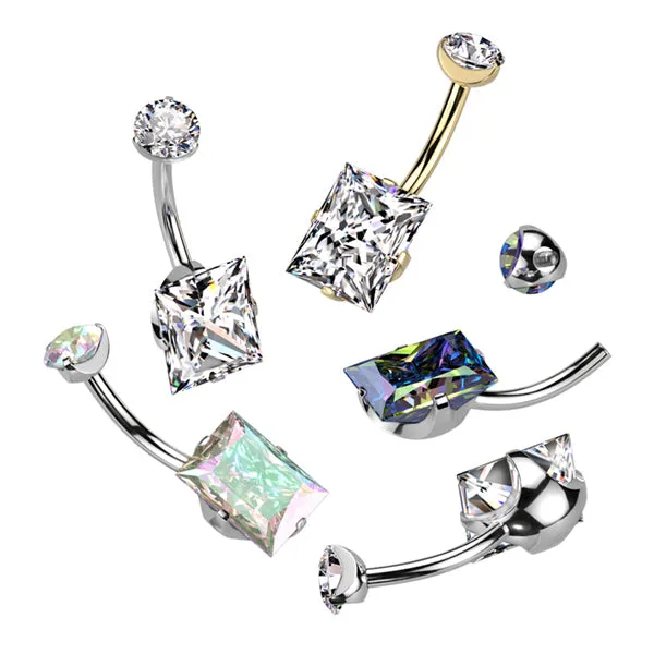 Tulsa Body Jewelry Rectangle CZ Titanium Belly Ring Rings