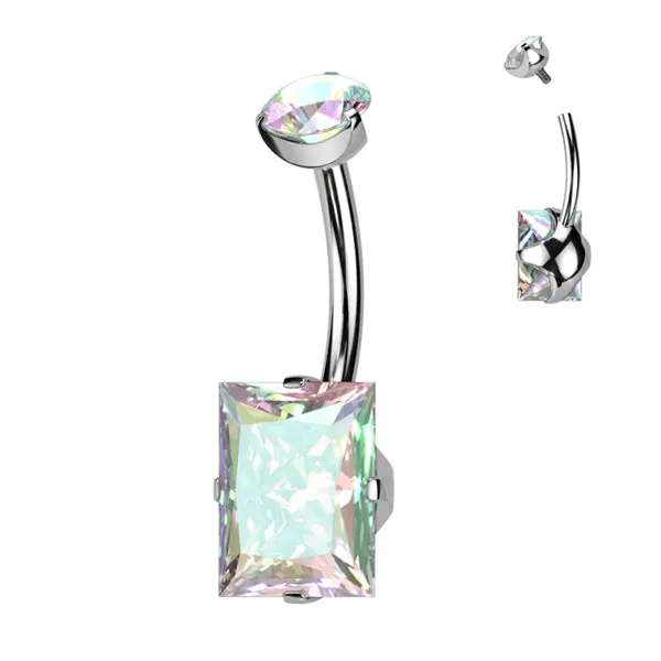 Tulsa Body Jewelry Rectangle CZ Titanium Belly Ring Rings Tulsa Body Jewelry Rectangle CZ Titanium Belly Ring Rings