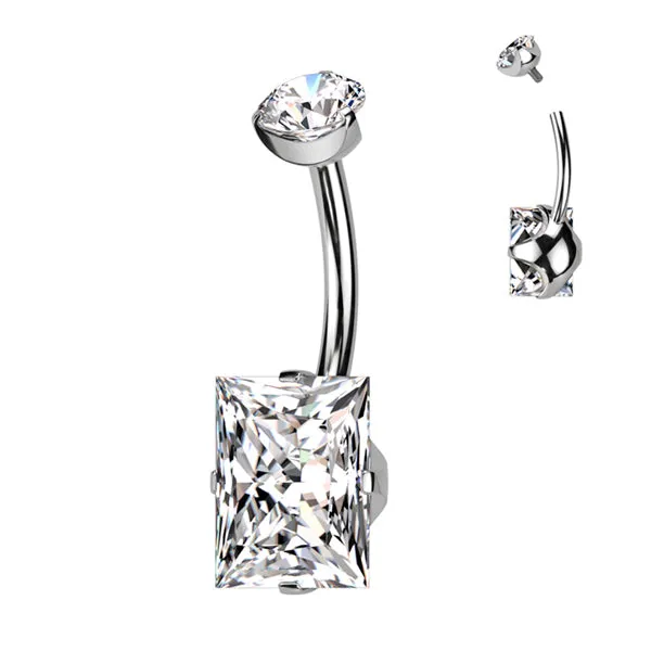 Tulsa Body Jewelry Rectangle CZ Titanium Belly Ring Rings Tulsa Body Jewelry Rectangle CZ Titanium Belly Ring Rings