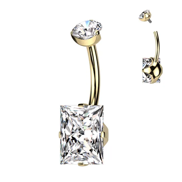 Tulsa Body Jewelry Rectangle CZ Titanium Belly Ring Rings Tulsa Body Jewelry Rectangle CZ Titanium Belly Ring Rings