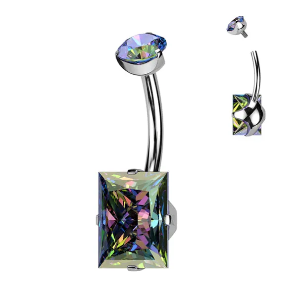 Tulsa Body Jewelry Rectangle CZ Titanium Belly Ring Rings Tulsa Body Jewelry Rectangle CZ Titanium Belly Ring Rings